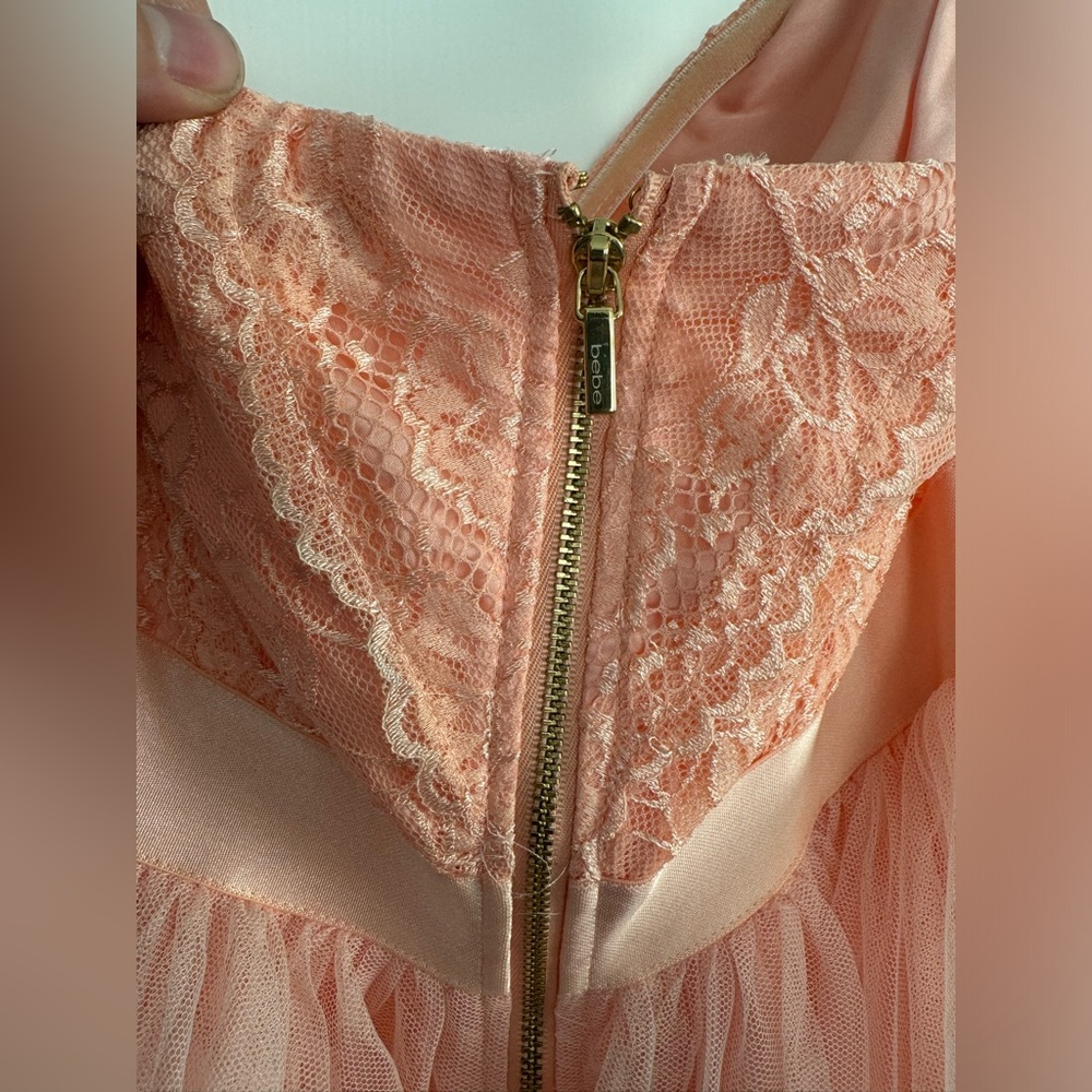 Bebe, Salmon Strapless Cocktail Dress, No Tag for Size but guessing Women’s 6-8 - Picture 5 of 6